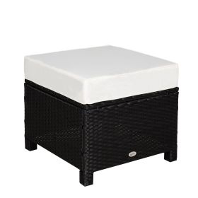 Outdoor Ottoman 20 Inch PE Rattan Wicker Fade-Resistant Footrest with Cushion Steel Frame Black