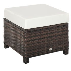 Outdoor Ottoman 20 PE Rattan Wicker with Cushion Fade-Resistant Mixed Brown