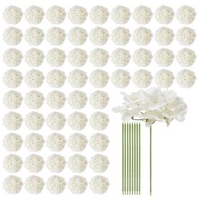 VEVOR Artificial Flowers, 65 pcs Real Looking White Silk Fake Hydrangea Bulk, White Faux Bridal Shower with Stems for DIY Wedding Bouquets