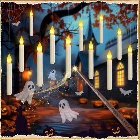 Homemory Floating Candle with Wand Remote, 12 Pcs Magical Candlesticks Witch Decors, Warm Yellow Flameless Taper Candles Battery Operated