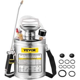 1 Gallon Stainless Steel Sprayer, 12" Wand & 3FT Reinforced Hose, Hand Pump Sprayer with Pressure Gauge, Safety Valve & Adjustable Nozzle