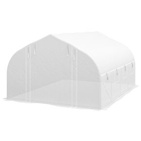 13 x 9.8ft Walk-in Polytunnel Greenhouse, Zipped Roll Up Sidewalls, Mesh Door, 8 Mesh Windows, Tunnel Warm House Tent with PE Cover