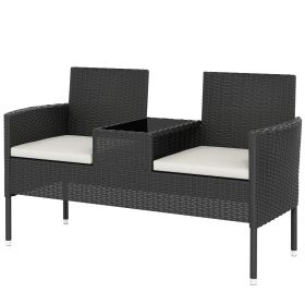 Patio Furniture w/ Mid-Table PE Rattan Loveseat w/ Cushion, Cream White
