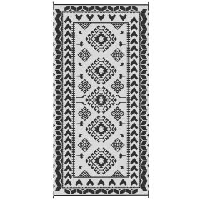Reversible Outdoor Rug, Waterproof Plastic Straw With Carry Bag, 9 X 18, Black & White Rhombus Patchwork (Option: Black)