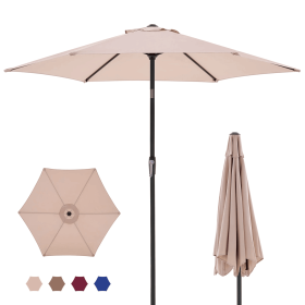 7.5-foot outdoor terrace sun umbrella, with button tilt and hand-cranking device, 6-rib design, UV15+ waterproof fabric (Color: Khaki)